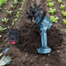 Mini Cultivador Elétrico Sem Fio 48V com Enxada Rotativa e 2 Baterias Recarregáveis - Qiu Presentes - azul - Visão 9