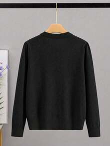 GIGOGOU 大尺碼 1XL-4XL 秋冬基礎款女式針織開襟衫，柔軟舒適休閒長袖毛衣上衣，秋季外套 - 黑色 - 查看 5