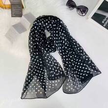 1pc Spring/Summer Casual Printed Versatile Modest Hijab Simple Soft Breathable Chiffon Hijab Scarf - #136 Black Polka Dots - View 7