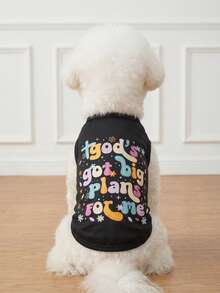LUCKIE PAL 1pc God's Got Big Plans For Me Slogan Print Tank Top, Anti-Flea Base Layer Pet Dog Clothes, Fashion Vest Suitable For Chihuahua Small Dogs And Cats, Indoor And Outdoor - Multicolor - View 5