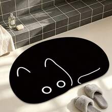 1pc Bathroom Rug, Cute Black Minimalist Cat Print Mat, Artistic Outline Design, Toilet Front Decorative Carpet, Place At Shower Door, Easy To Clean Home Decor Rug, Enhance Home Experience. Soft Texture, Comfortable Foot Feel, Can Be Placed In Bathroom, Next To Sink, Entryway And Other Areas - Black - View 1