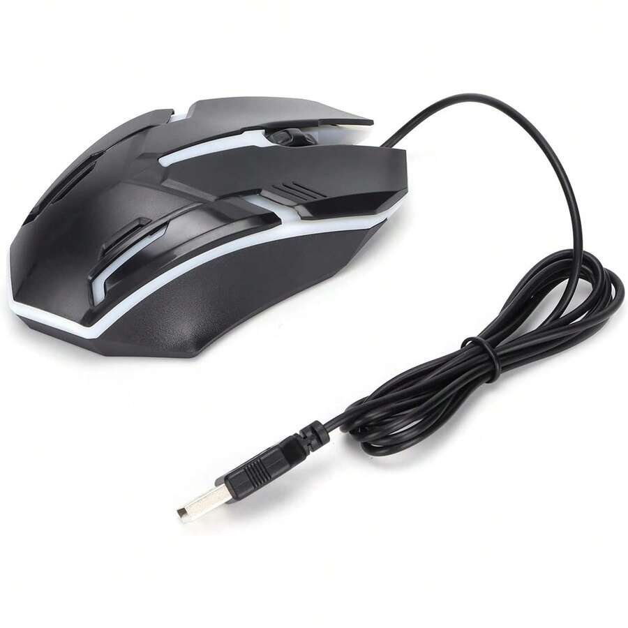 Ratón de Computadora con Cable, Puerto USB, Ratón Óptico Luminoso, Conexión Plug and Play, Operación Sencilla, Ideal para Juegos, Oficina y Negocios (Negro) - Negro - Ver 1