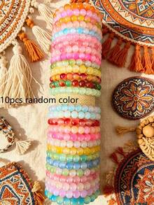 Set de pulseras con cuentas de vidrio de color degradado aleatorio de 8 mm, para usar en capas, adecuado como regalo de cumpleaños para amigos y parejas - 10 piezas de gradiente aleatorio - Ver 6