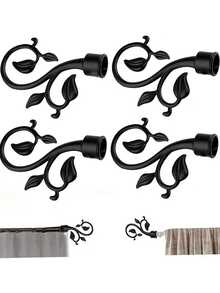 2pcs Curtain Rod Decorative Finials, Curtain Rod End Caps, Curtain Top Decorative Covers, Curtain Rod End Decor, Plastic Curtain Rod Top Decorative Heads, Suitable For 2.2cm/0.87in Diameter Curtain Rods - Black - View 2