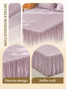 1pc Gray Rose Bed Skirt Bed Cover Bed Sheet, Cozy Bedroom Decor Home Textile, Ruffle Edge With Elastic Corner Straps, Soft Breathable Comfortable, Suitable For Twin/Full/Queen/King Bed, All Season Use, Machine Washable, Mattress Protector - Red Bean Paste Color - View 6