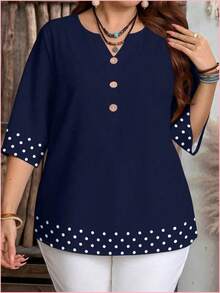 Plus Size Women Tops - Navy Blue - View 6