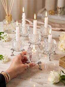 Candle Holder/Candelabra, Transparent Crystal Diamond Candle Holder Set With Polished Metal Base, Suitable For Home, Office And Party Decoration, Practical Round Display Base, Romantic Wedding Home Decor, Decorative Tabletop Accessory, Gift - Stylish Rose Design - View 7