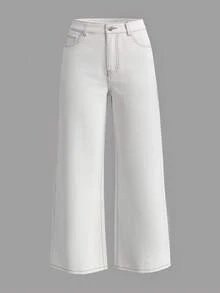 Elegant Fashionable Casual Vacation Women's Jeans, Loose Fit, With Pockets - White - View 7