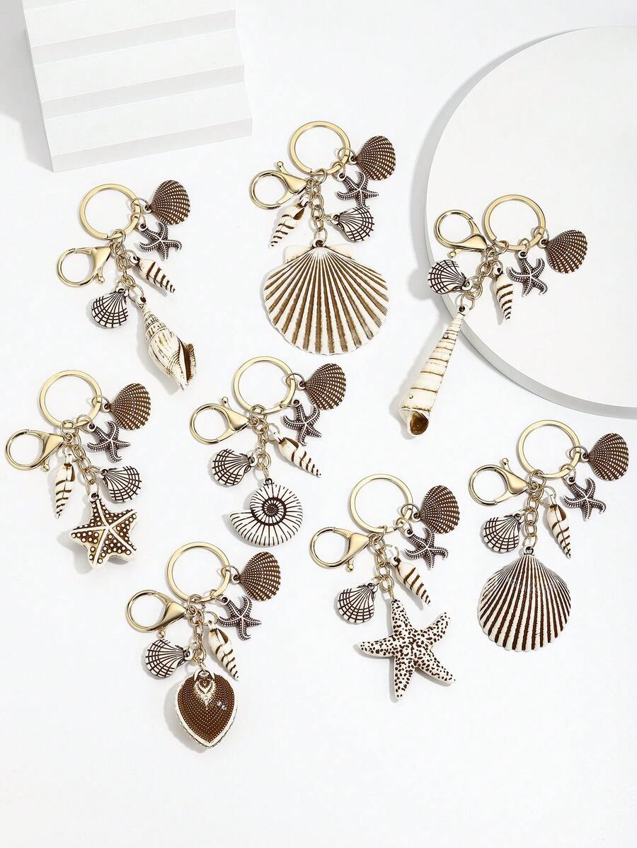 Hot-Selling New Handmade DIY Creative Marine Life Realistic Resin Shell & Conch Keychain, 1pc Cute Ocean Style Heart Shell & Conch Keychain Pendant, Women's Bag & Key Keychain Charm, Event Gift, Suitable For Daily Use, Gift For Best Friends - Multicolor - View 1