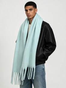 Men's Solid Color Tassel Scarf, Autumn/Winter Thickened Long Neck Warmer, Warm Scarf, Street Casual Versatile Accessory For Men - Multicolor - View 2