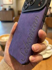 Customized Personalized Name Phone Case, Compatible With IPhone 11 12 13 14 15 16 17 18 Pro Max Plus 17 Air, Korean Luxury Soft PU Leather, 3D DIY Engraved Letter Initial Name, Camera Shockproof Protective Shell, Holiday Gift For Lovers, Friends, Family, Yourself - Purple - View 6