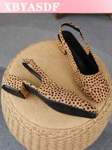 XBYASDF Women's Brown Leopard Print Suede Square Toe Slingback Chunky Heel Pumps, Buckle Strap Low Heel 3cm High Heel Shoes, Vintage Commute Versatile Sandals - Brown - View 1