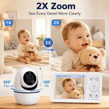 Monitor Bayi dengan Layar LCD 3,2 inci, Kamera PTZ yang Dapat Diputar, Mode VOX, Tidak Membutuhkan WiFi dan Aplikasi, Penglihatan Malam Inframerah, Komunikasi Dua Arah, Monitor Video Lagu Pengantar Tidur - Putih - View 7