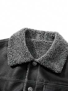 Men's Autumn/Winter Minimalist Thermal-Lined Leather Jacket With Pockets - Black - View 6