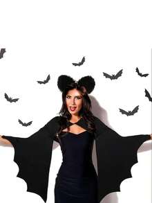 2pcs Halloween Party Costume Set - Bat Accessory Set, Includes Black Wings, Arm Warmers And Plush Ear Headband - Black - View 9