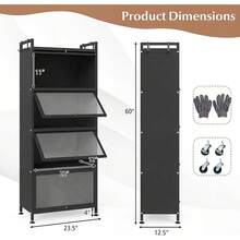 Five Tier Kitchen Storage Cabinet Unit Four Flip Doors Rolling Wheels Mobile Metal Pantry Cabinet Four Hooks Adjustable Feet Microwave Stand Bakers Rack Dining Living Room Black - Black - View 4
