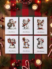 6 Sets Christmas Greeting Cards, Including Note Cards And Envelopes, Merry Christmas Decorations, Baby Shower Decorations, Baby's First Christmas Party Decorations, Christmas Party Supplies, Christmas Decor, Home Decor, Santa Claus Decorations, Snowman Decorations, Winter Decorations, Christmas Gifts For Friends And Family - Multicolor - View 3