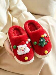 Women's Cute Christmas Atmosphere Thermal Slippers, Non-Slip Warm Comfortable Soft Sole With Thermal Lining, Couple Matching, Home Thermal Slippers - Red - View 6