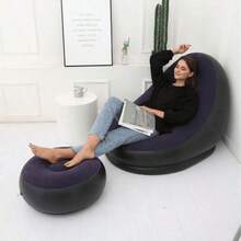 Inflatable Chair With Footstool, Adult Flocked Inflatable Sofa, Comfortable Inflatable Air Cushion Chair, Waterproof Portable Inflatable Sofa, Camping Inflatable Sofa - Chair - View 2