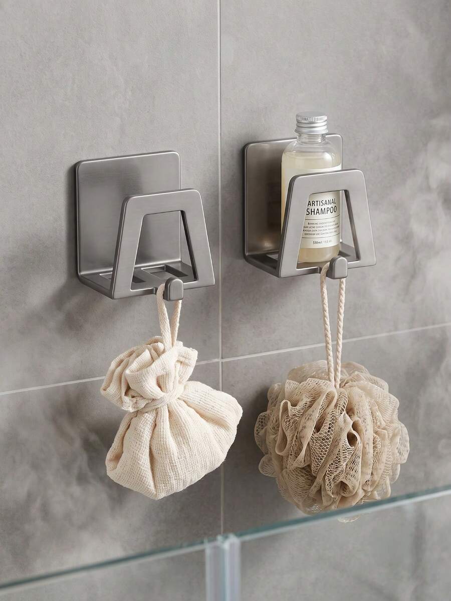 2pcs Stainless Steel Wall Hooks, Easy Installation, Multi-Functional Storage, Suitable For Kitchen, Bedroom And Bathroom. Modern Practical Hooks With Strong Adhesive Backing.