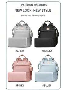 Tas Popok Ransel, Tas Perlengkapan Bayi untuk Perjalanan, Tas Bayi Kapasitas Besar untuk Kebutuhan Perjalanan dengan Alas Anti Air, Tali Pengikat Stroller dan Kotak Empeng, Unisex, Warna Polos - MultiWarna - View 3