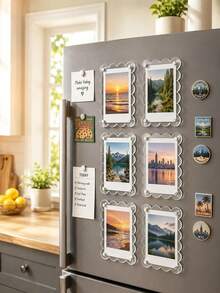 Acrylic Magnetic Refrigerator Photo Frame, Transparent Wavy Edge Acrylic Photo Frame, Suitable For Mini And Wallet Size Photos, Transparent Refrigerator Magnet Photo Display Stand, Wallet Size Photo Frame, Refrigerator Decoration - Multicolor - View 4