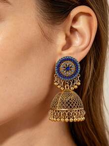 1 Pair Vintage Glamorous Fashion Rhinestone Exaggerated Design Mesh Bell Earrings Women's Versatile Jewelry - Black - View 11