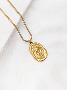 1 pieza Collar colgante de tulipán vintage versátil y premium, material de acero inoxidable de 18K de oro, collar elegante para mujer, adecuado para uso diario, vacaciones en la playa, viajes, combinación de atuendos, citas, fiestas, se puede usar como regalo de vacaciones - Amarillo Oro - Ver 4