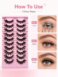 10 Pairs False Eyelashes, Soft Natural Fiber, Long Curly Voluminous, Portable Lightweight, Suitable For Daily Commute Makeup - View 5