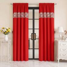 FLYINGCURTAINS Modern Plaid Patchwork Thermal Sunscreen Curtain With Window Rod Bag Style Light Translucent Privacy Window Screen, Farmhouse Style Home Decor Curtain - Red - View 2