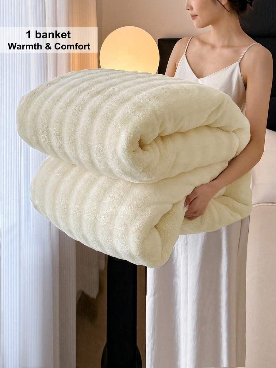 1pc Solid Color Bubble Fleece Blanket - Ultra Soft & Skin-Friendly, Perfect For Living Room, Bedroom, Office, Study, Guest Room, Sofa And Car Use - Textured Design, Machine Washable, Comfortable All Season - Bubble Cream - View 1