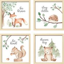 Woodland Nursery Wall Art Decor, 10x10inch Animal Prints | Gallery Wall Frame Features Forest Safari Pictures For Bedroom Playroom Home Decoration - Woodland - View 1