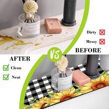 1pc Sunflower Floral Pattern Rubber Faucet Splash Guard Mat, Bathroom Faucet Anti-Splash Pad, Mud Guard, Moisture-Proof Non-Slip Faucet Mat, Kitchen Countertop Accessory. Protect Your Kitchen Countertop. - Multicolor - View 6