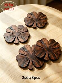 1/4/8pcs Clover Wooden Coaster Set, 4pcs Walnut Color Coasters, Luxury Coffee Tea Cup Desktop Protection Coaster Set, Heat-Insulating Mat, Beverage Mat, Suitable For Home Bar And Country Style Home Decor Gift - Multicolor - View 9