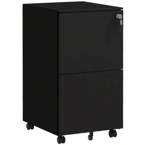 2-Drawer Vertical Filing Cabinet With Lock And 5 Wheels, Steel Mobile File Cabinet, A4, Legal And Letter Size, Pre-Assembled Body, Black On-Site