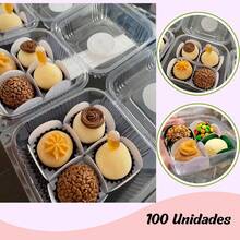 Kit 100 Embalagem 200ml Doce Bolo No Pote Brigadeiro Pote Sobremesa Quadrada Transparente - Visão 5