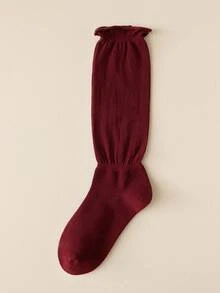 1/3 Pairs Anti-Slip Boneless Socks For Girls, Ankle-Length Red Rolled-Edge Slouch Socks, Cotton Solid Color Long Tube Socks, Korean Style - Multicolor - View 13