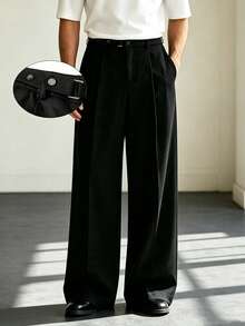 StraightLeg Straight-Leg All-Season Men's Casual Pocket Button Long Pants - Black - View 4