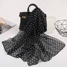 1pc Spring/Summer Casual Printed Versatile Modest Hijab Simple Soft Breathable Chiffon Hijab Scarf - #136 Black Polka Dots - View 6