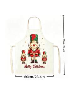 1pc Christmas Print Kitchen Apron, Santa Claus & Nutcracker Pattern Sleeveless Cooking Apron, Red Plaid Hem Waterproof Oil-Proof, Christmas Home Kitchen Decor Gift - Multicolor - View 9