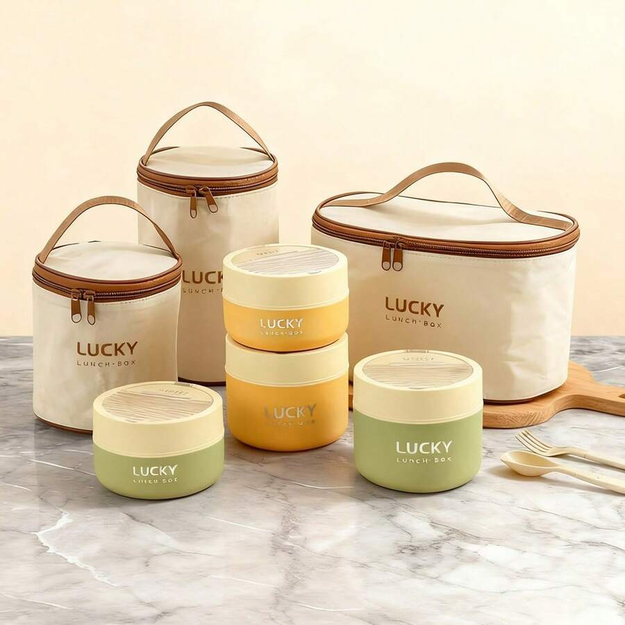 316 Stainless Steel Lunch Box, Bento Box Adult, Microwavable Lunch Containers, Portable Insulated Lunch Box, Travel Food Containers, Round Meal Prep Containers, Insulated Bowl With Lid, Bento Box With Bag, Leakproof, With Handle And Utensils