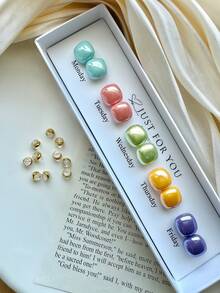 5 Pairs French Luxury Fresh Energetic Exquisite Small Elegant Versatile Unique Colorful Multi-Color Square Bead Stud Earrings Set With Gift Box, Suitable For Women's Daily, Holiday, Gift, Party, Vacation Wear - Multicolor - View 9