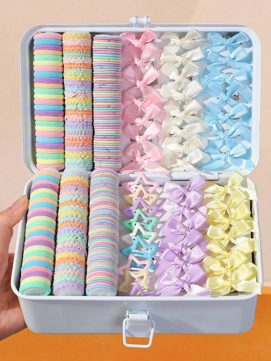 195pcs Spring Color Girls Bow Ribbon Hair Clips Cute Princess Hair Ties High Elasticity Durable Non-Damaging Hair Ropes Hair Bands Towel Rings Women Fashion Five-Point Star BB Clips Versatile Side Clips Alligator Hair Clips Hair Accessories Hair Ornaments Suitable For Daily Use Gift - Multicolor - View 1
