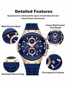 REWARD Men's Quartz Watch Business Fashion Style Calendar Luminous Hands Multi-Functional High Quality Gift Classic Design Stainless Steel Watch Band - Navy Blue - View 5
