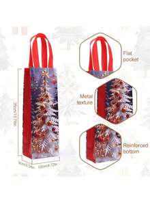 4pcs Red-Themed Christmas Gift Bag Featuring Snowflake And Christmas Tree Patterns; Suitable For Christmas Party Gift Wrapping, Holiday Wine Or Beverage Packaging, Christmas Dinner Party Favors, And More. - One Size Fits All - View 3