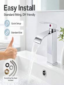 瀑布式浴室水龍頭 單把手槓桿式 現代極簡洗臉盆混水龍頭 DIY 簡易安裝 防鏽耐腐蝕 出水順暢 居家洗手台升級 享受 SPA 般日常清新體驗 - 銀色鍍鉻 - 查看 2