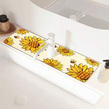 1pc Autumn Floral Pattern Rubber Faucet Splash Guard, Bathroom Faucet Splash Pad, Mud Guard, Moisture-Proof Anti-Slip Faucet Pad, Kitchen Countertop Accessory. Protect Your Kitchen Countertop. - Multicolor - View 2