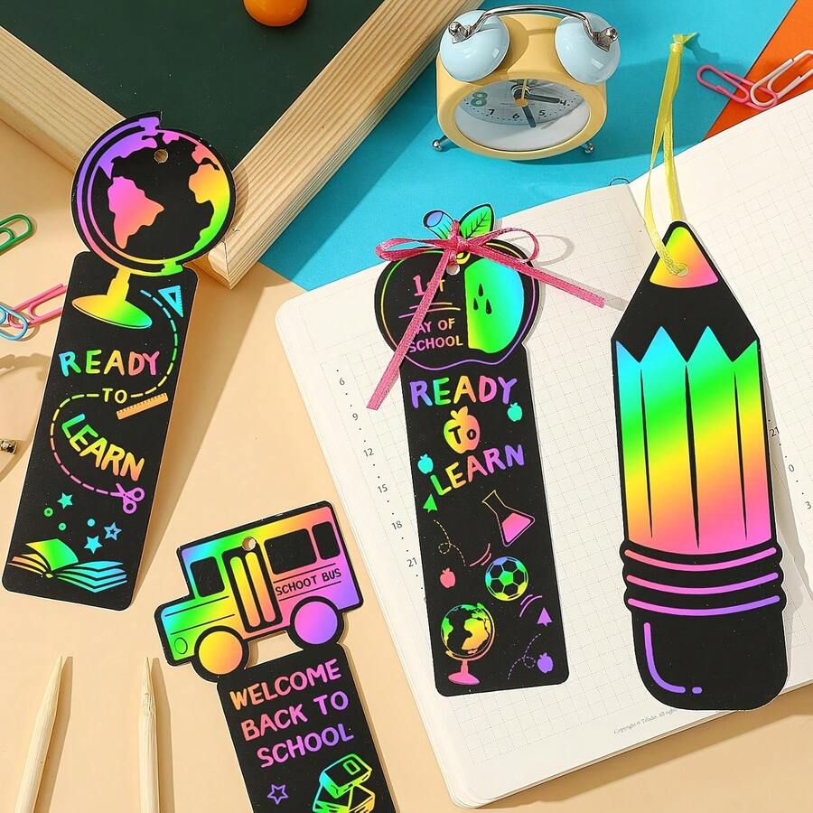 12pcs DIY Scratch Bookmarks Set, Cartoon Shape Scratch Paper Art Craft Kit For Kids Handmade Party Favors - A - View 1