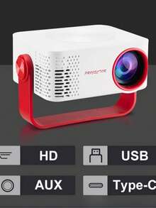M60 Mini Projector, Supports 1080P Resolution, 2.4G WiFi, Equipped With USB And Type-C Interfaces, Portable Home Projector, Projection Size 20 To 100 Inches - Red and White - View 10