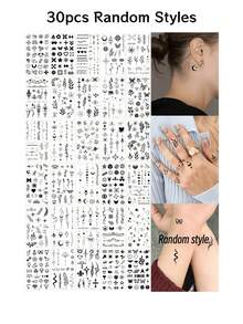 (10pcs/Pack) Mini Dark Style Fingertip Temporary Tattoo Stickers, Exquisite And Clear Patterns, Suitable For Various Matching Needs, Including Stars, Moon, Flowers, Constellations, Hearts And Hundreds Of Other Designs - Multicolor - View 12